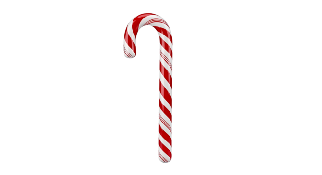 A classic red and white striped candy cane isolated on transparent background