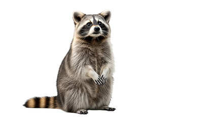 Fototapeta premium A curious raccoon stands isolated on transparent background