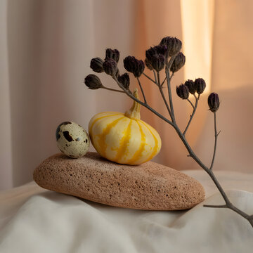 Still Life with Yellow Gourd and Quail Egg