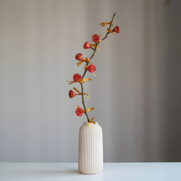 White Vase with Red and Yellow Branch