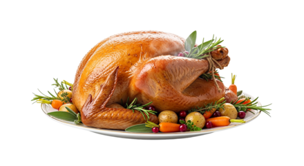 A Deliciously Roasted Golden Brown Turkey Ready for Thanksgiving Dinner isolated on transparent background