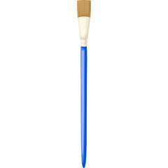 Artist paintbrush with light wood handle and blue shaft against a white background illustration