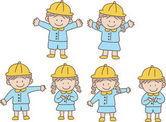 유치원 복장을 한 아이들 세트