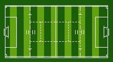 Dynamic aerial view of a vibrant green soccer field with clear white markings, perfect for sports strategy and game planning visuals.