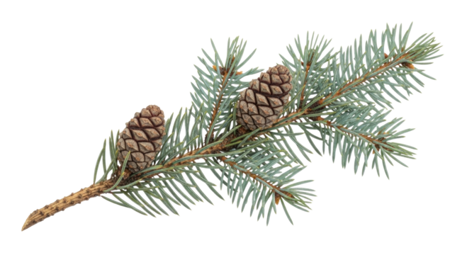 Pine branch with cones transparent background cutout png