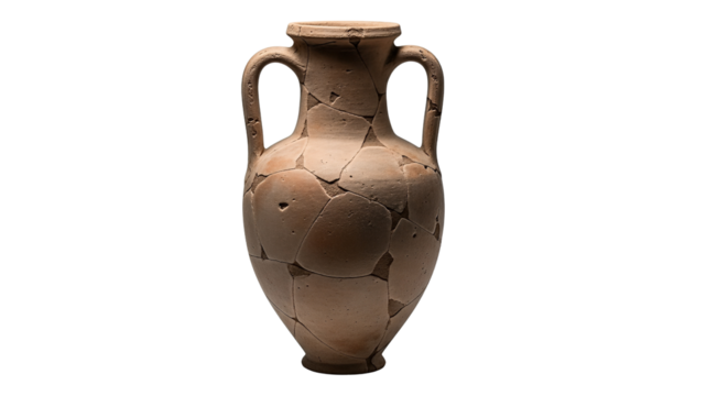 Ancient Terracotta Amphora Artifact with Two Handles isolated on transparent background