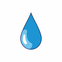 A single blue water droplet with a white highlight, illustrated on a plain white background.