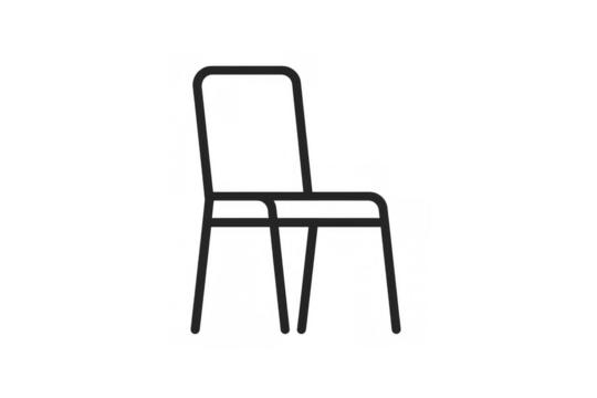 Minimalist chair line art illustration icon featuring a modern metal design, flat graphic element on transparent background
