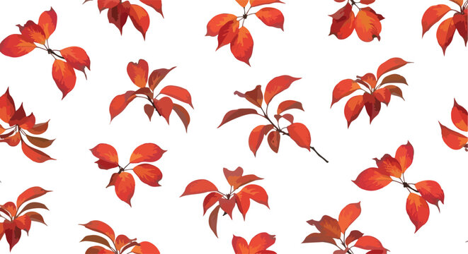Red Autumn Leaves Pattern Pixel Art Style on White Background