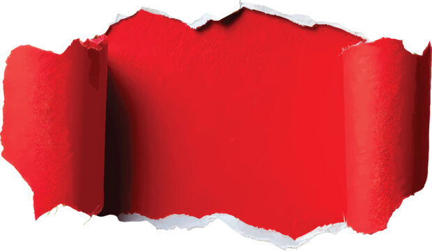 Torn white paper revealing vibrant red background with curled edges, creating a dynamic graphic effect.