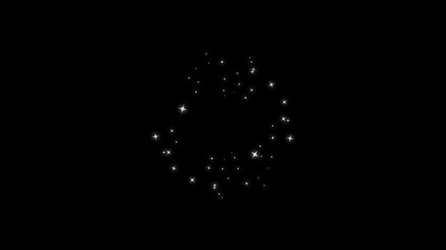 Glittering star line and circle sparkle on black background, twinkle magic dust animation, Luxury white glitter sparkles star trail, magic dust,  pixie dust path, Christmas glitter stars isolated. 4k - Powered by Adobe