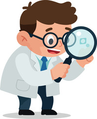 Scientist Cartoon Character Magnifying Glass Exploration Lab Coat Blue Tie