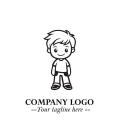 Black and White Chibi Boy Illustration with Jacket and Boots in Bold Thick Line Art Minimal Style