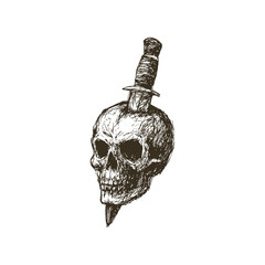 Skull with Embedded Knife