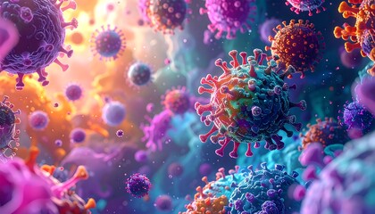 Multicolored abstract depiction of floating spherical entities with varied hues, and spikey surfaces against dreamy backdrop