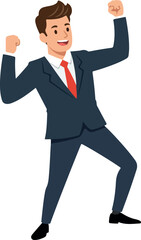Fototapeta premium Successful Businessman Celebrating Victory in Blue Suit and Red Tie