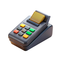 Modern 3d payment terminal device with colorful buttons and receipt paper transparent background
