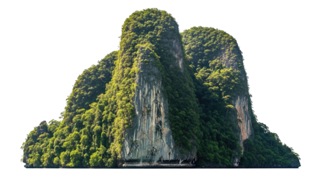 Lush green karst mountains with waterfall transparent background cutout png