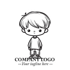Black and White Chibi Boy Illustration with Jacket and Boots in Bold Thick Line Art Minimal Style