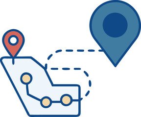 Map route with two location pins and dashed line connection navigation