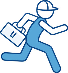 Blue delivery man running with briefcase icon vector