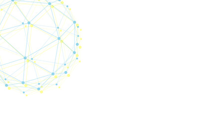 Abstract smooth gradient network of connected dots and lines forming a flowing wave pattern with colorful transitions from orange and Yellow to blue on a light background