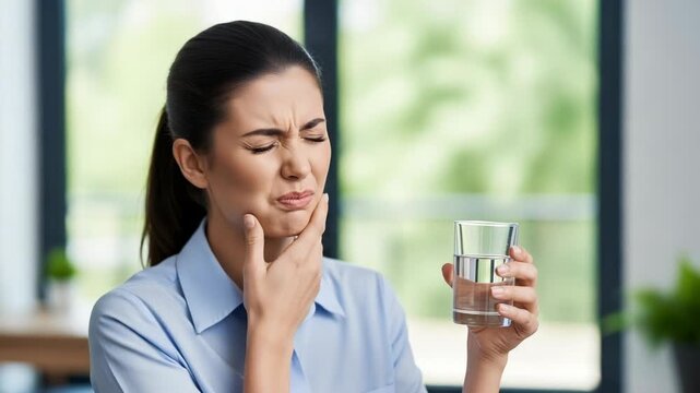 Woman experiencing tooth sensitivity to cold water