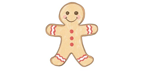 Gingerbread Man – Simple Child Drawing. Simple crayon-style gingerbread man drawn as if by a child. Festive, warm, and perfect for Christmas-themed designs or cards.
