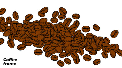 coffee background. Coffee beans in frame, border. Coffee beans isolated on a white background. Coffee Beans Illustration for packaging.
