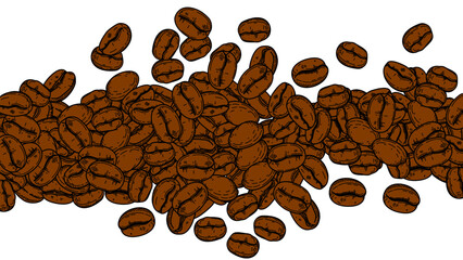 coffee background. Coffee beans in frame, border. Coffee beans isolated on a white background. Coffee beans wallpaper. Coffee Beans Illustration for packaging.