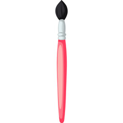 Cartoon Pink Paintbrush with Black Bristles Isolated on White Background Simple Art Tool Illustration