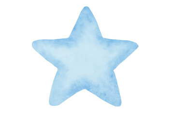 Obraz premium Blue watercolor star object isolated with visible texture, artistic hand drawn painting element on transparent background