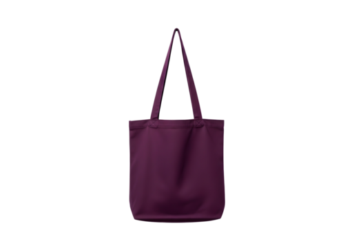 Plum colored canvas tote bag isolated on transparent background