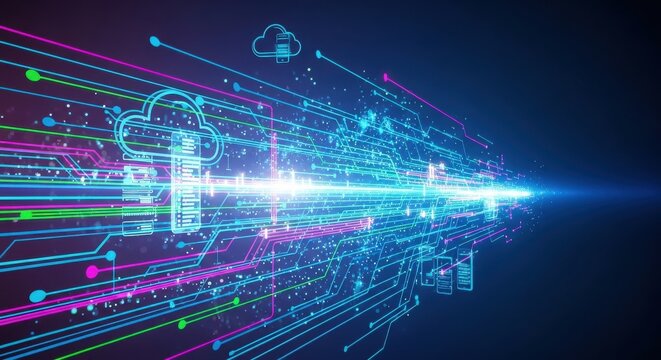 Abstract digital network with cloud computing and data transfer technology concept