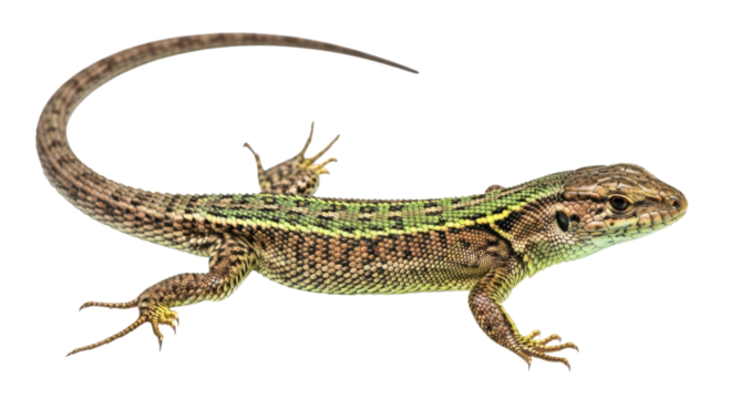 Brown and green lizard with curled tail transparent background cutout png - Powered by Adobe