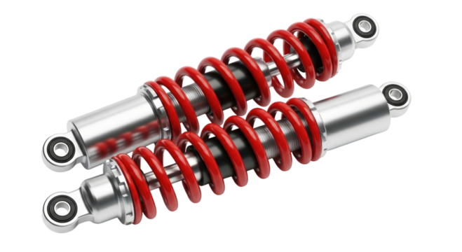 Pair of motorcycle shock absorbers transparent background cutout png