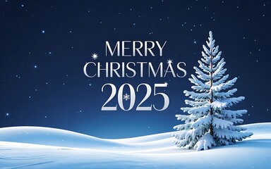 Elegant Christmas greeting background 2025 with snow hills and glowing typography