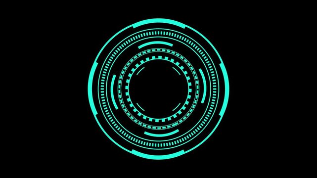 Circle sci-fi hud progress motion graphic. Futuristic digital interface hud hologram. 4K resolution on black background