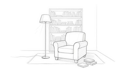 Fototapeta premium Empty Room With Bookcase And Armchair In A Minimalist Style.