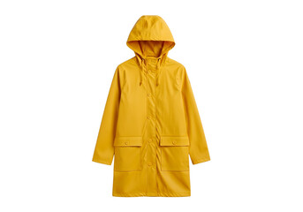 Bright yellow raincoat with hood isolated on transparent background