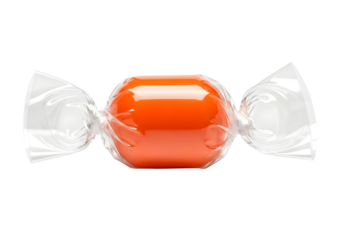 Orange candy in wrapper isolated on transparent background