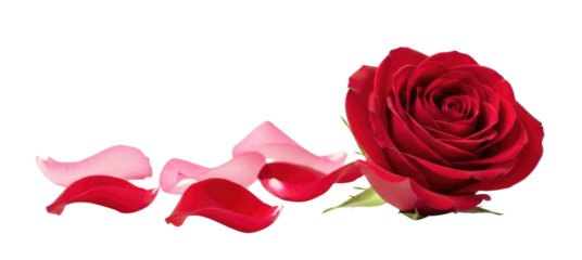 Red rose and petals transparent background cutout png