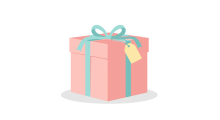 Charming Pink Gift Box with Teal Ribbon and Blank Tag Isolated on White Background Perfect for Celebrations Presents and Special Occasions