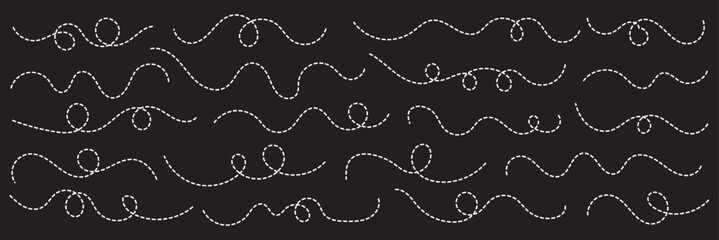 Obraz premium Dashed hand drawn squiggle loopy line vector. Dotted spiral curve line. Hand Sketched Curly Border. Abstract long squiggle dashed. Abstract Hand-Drawn Dotted Line Collection.