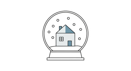 Cozy Winter Home Inside a Snow Globe Illustration for Holiday Season and Real Estate