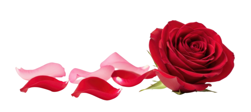 Red rose and petals transparent background cutout png