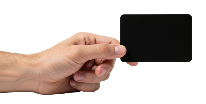 Hand holding a black square transparent background cutout png