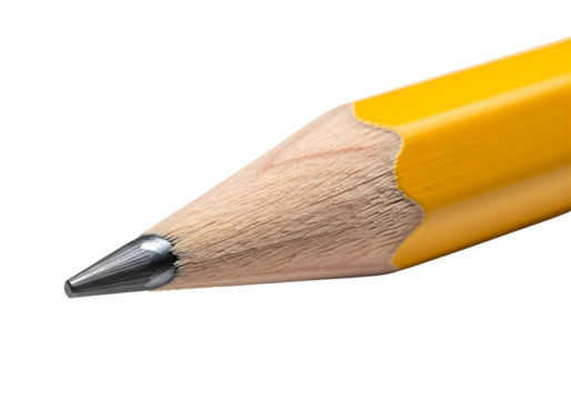 Close up of a sharpened yellow pencil tip isolated on transparent background