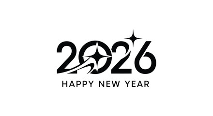 Modern and stylish 2026 happy new year text design with starburst and futuristic elements