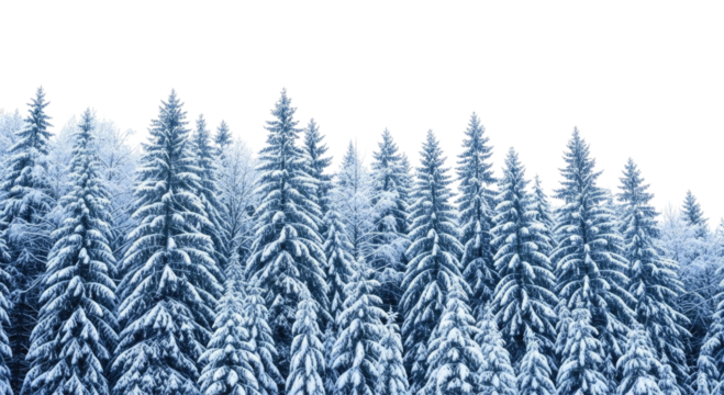 Snow covered pine forest at night transparent background cutout png